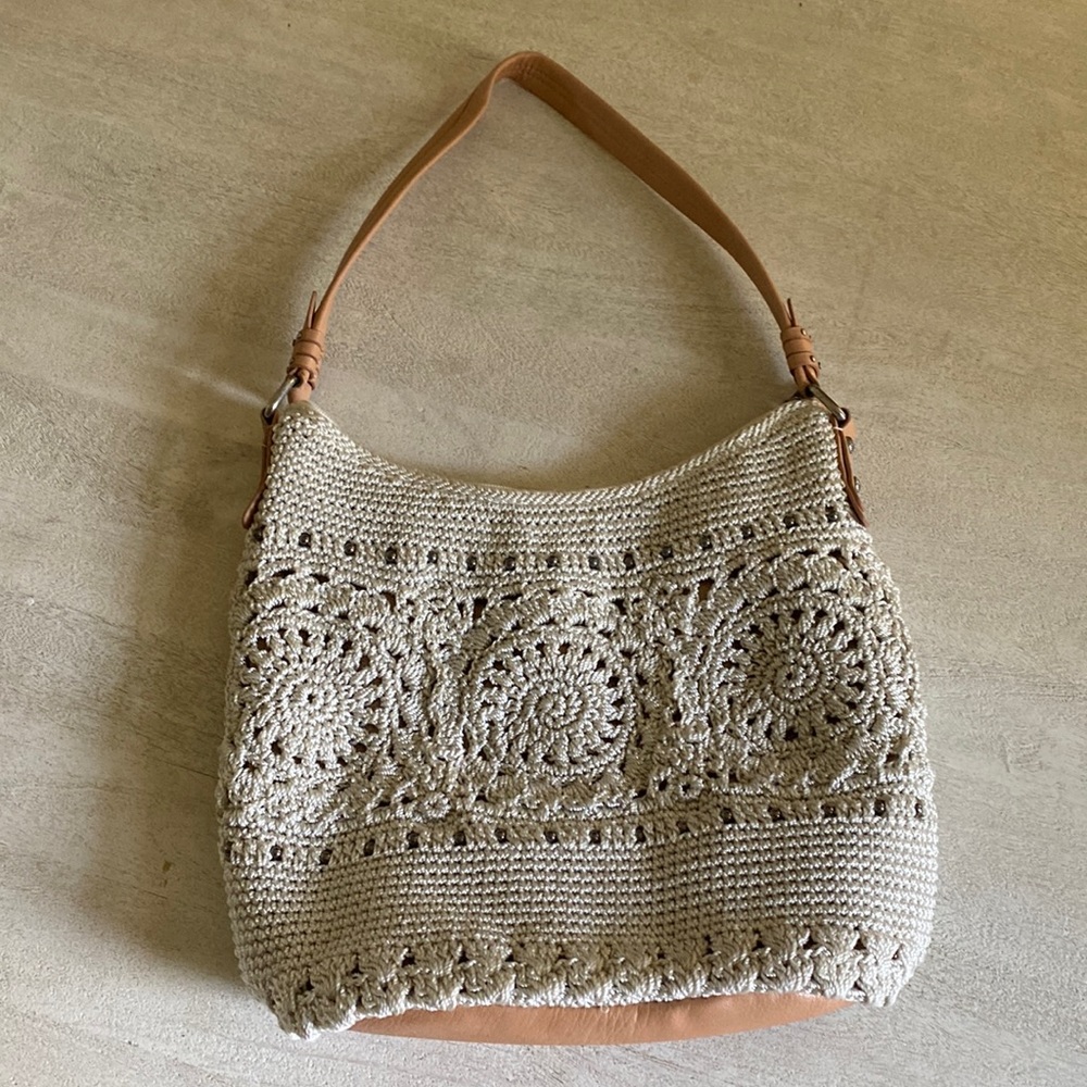 Cream crochet beaded purse